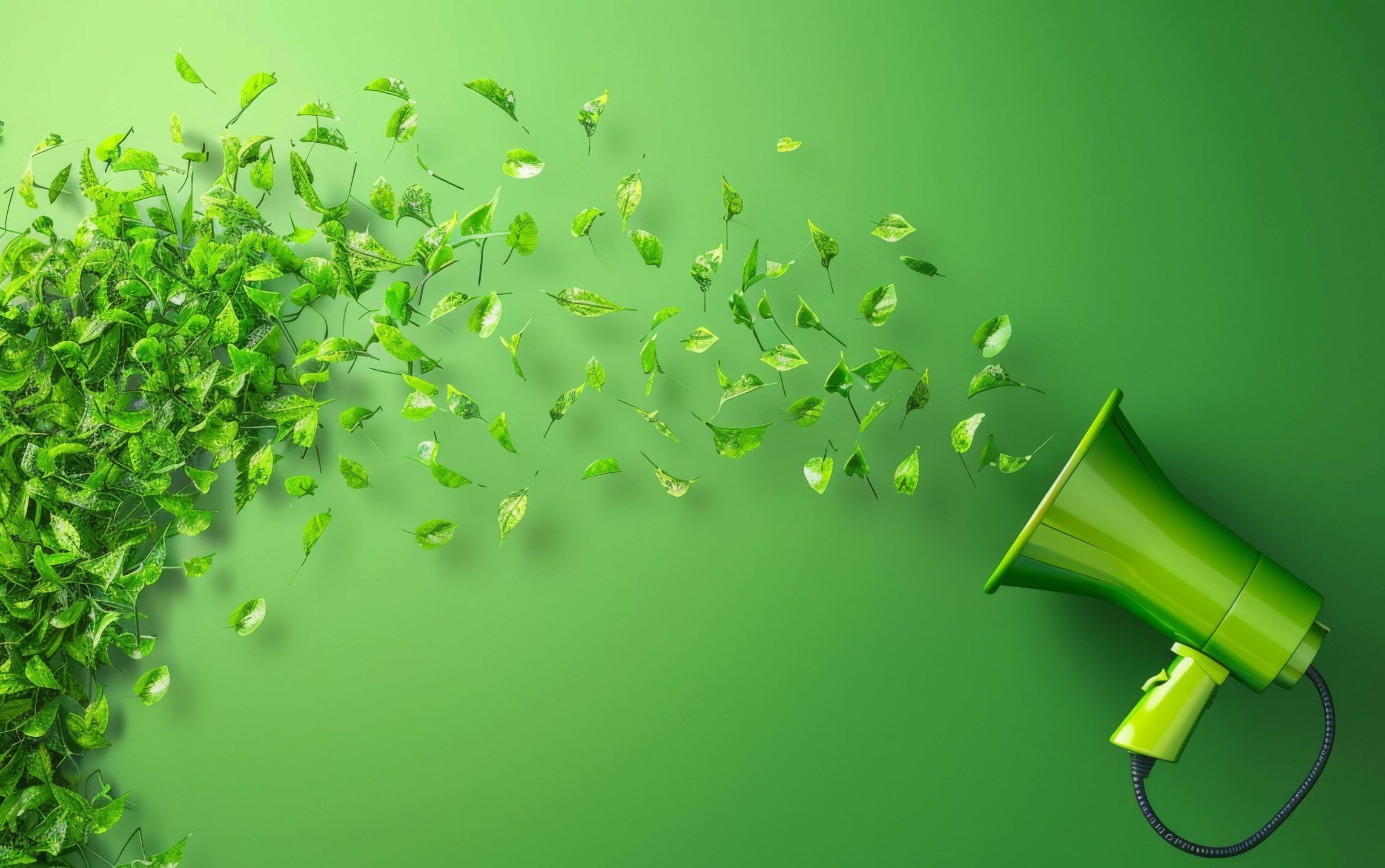 Green marketing communication concept with megaphone promoting s